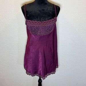 Victoria's Secret Satin Lace Trim Chemise Nightgown Plum Purple Womens Large